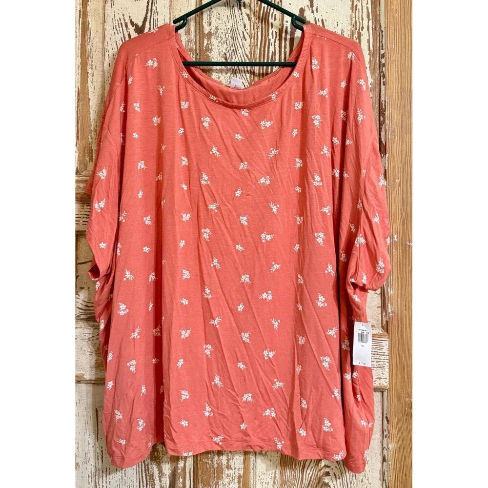 Old Navy Loose Sunday Sleep Modal Ultra-Soft Pajama Top - Live Coral Floral - 4X